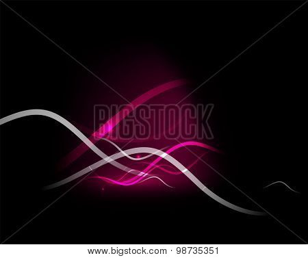Pink wave elements in dark space with copy space.  illustration. Abstract background