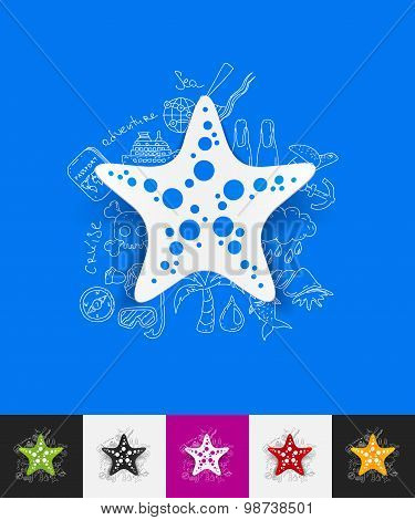 starfish paper sticker with hand drawn elements