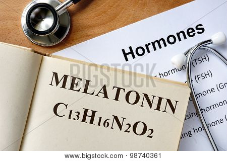 Melatonin word written on the book.