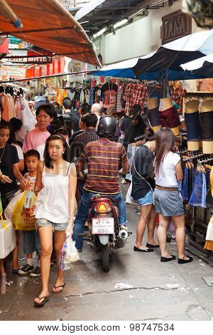 Busy Market Street In Bangkok, Thailand