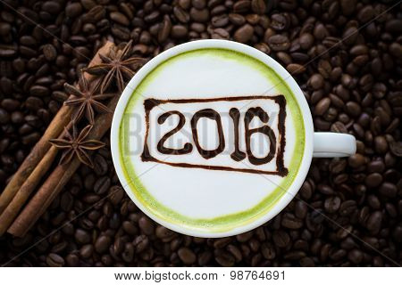 Hot Green Tea With Foam Milk Art 2016 Pattern