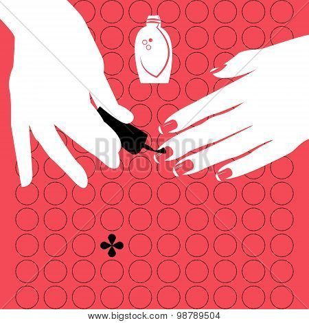 Woman Applying Nail Polish On Fingers. Manicure.