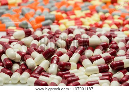 Colorful of antibiotic capsule pills drug resistance