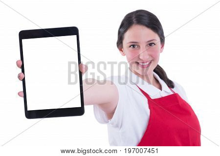 Slective Focus Of Female Employee Using Digital Tablet