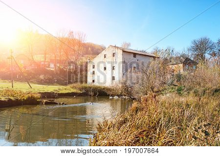Autumn Landscape Of The Countryside: Old Non-working Watermill N