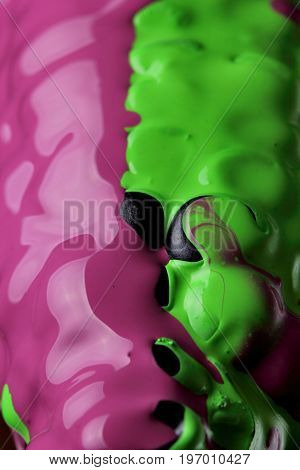 Corn With Pouring Green And Purple Paint Background, Macro Closeup.texture.abstract