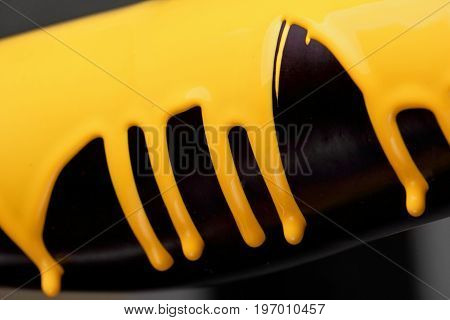 Eggplant With Pouring Yellow Paint Background, Macro Closeup.texture