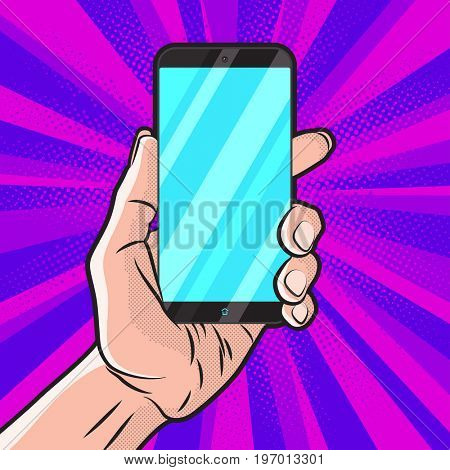 PopArt Style Mokup with Smartphone in Hand