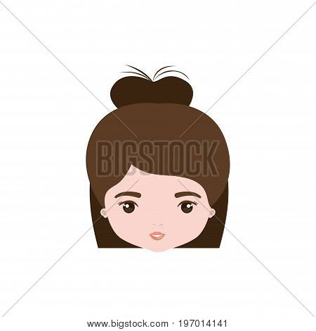 colorful caricature closeup front view face woman with semi collected hairstyle vector illustration