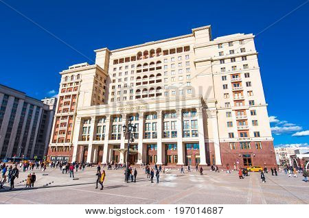 Moscow Russia-march 23: Four Seasons Hotel During The Midday Tourists Go Sighseeing On March 23, 201