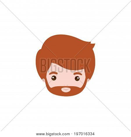 colorful caricature closeup front view face bearded man with redhair and moustache vector illustration