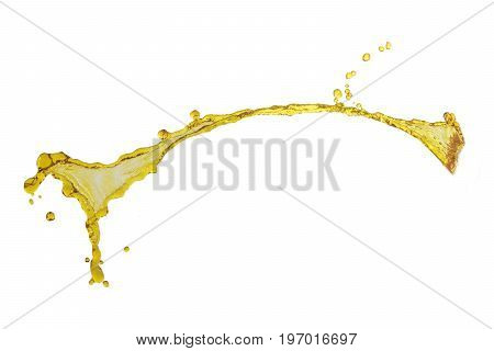 flying beautiful oil splah isolated over white background and drops