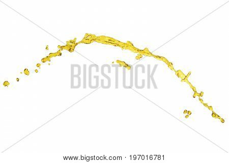 flying beautiful oil splah isolated over white background and drops