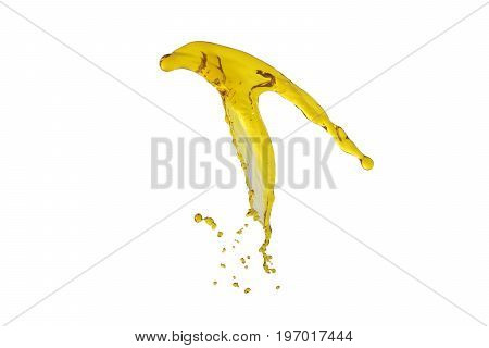 flying beautiful oil splah isolated over white background and drops