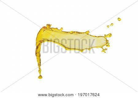 flying beautiful oil splah isolated over white background and drops