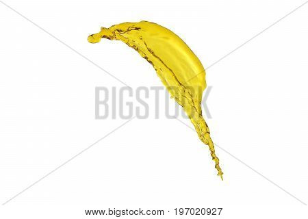 flying beautiful oil splah isolated over white background and drops