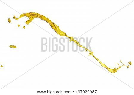 flying beautiful oil splah isolated over white background and drops