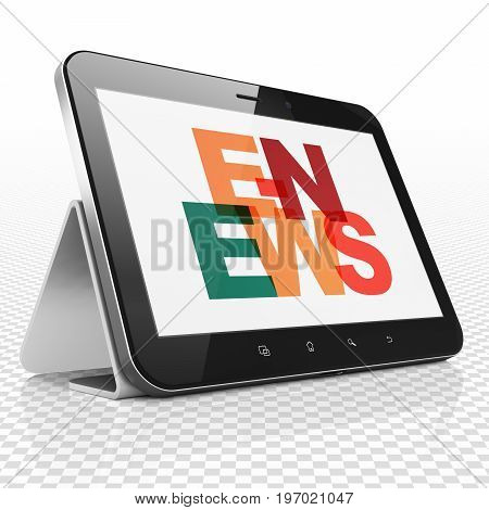News concept: Tablet Computer with Painted multicolor text E-news on display, 3D rendering