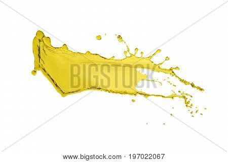 flying beautiful oil splah isolated over white background and drops
