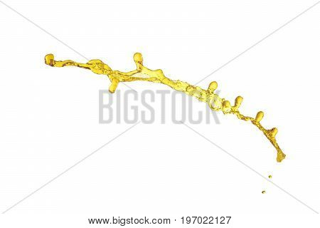flying beautiful oil splah isolated over white background and drops