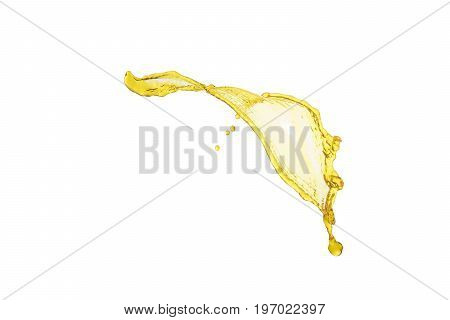 flying beautiful oil splah isolated over white background and drops