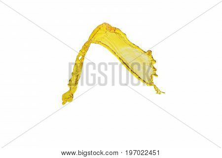 flying beautiful oil splah isolated over white background and drops