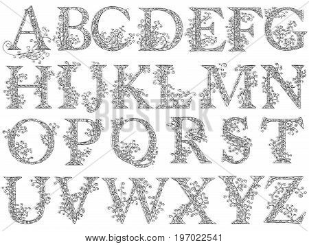 Set of fishnet (lace) font with capital letters.