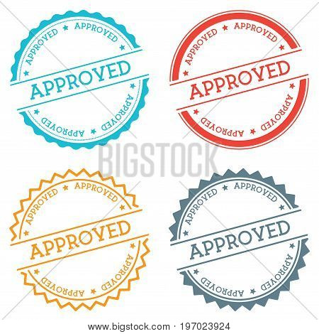Approved Badge Isolated On White Background. Flat Style Round Label With Text. Circular Emblem Vecto
