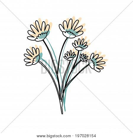watercolor silhouette of hand drawing yellow daisy flower bouquet with several ramifications vector illustration