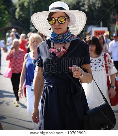 FLORENCE- 13 June 2017 Woman on the street during the Pitti