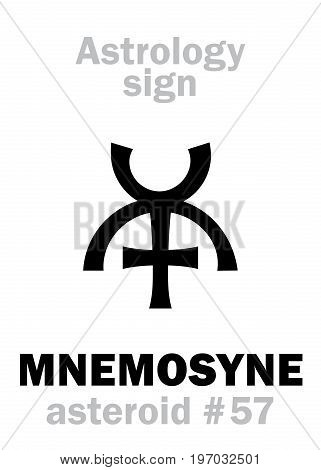 Astrology Alphabet: MNEMOSYNE, asteroid #57. Hieroglyphics character sign (single symbol).