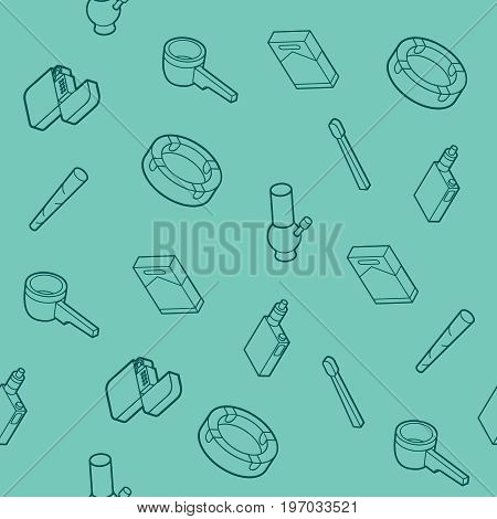 Smoking flat outline isometric pattern. Vector illustration, EPS 10