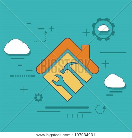 Icon house with a wrench and hammer. Logo construction and repair. Stock vector flat graphic illustration.