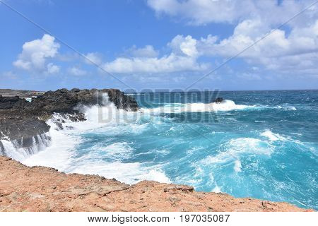Rough waters off the coast of Andicuri Beach in Aruba.