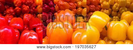 Colorful pepper: red, orande, yellow. Mobile photo