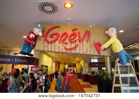 Prague, Czech republic, July 22, 2017: Entrance in Grevin museum of the wax figures in Prague.