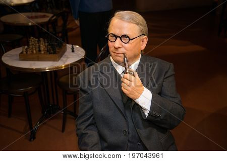 Prague, Czech republic, July 22, 2017: Josef Lada in Grevin museum of the wax figures in Prague.