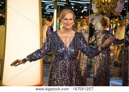 Prague, Czech republic, July 22, 2017: Maryl Streep in Grevin museum of the wax figures in Prague.