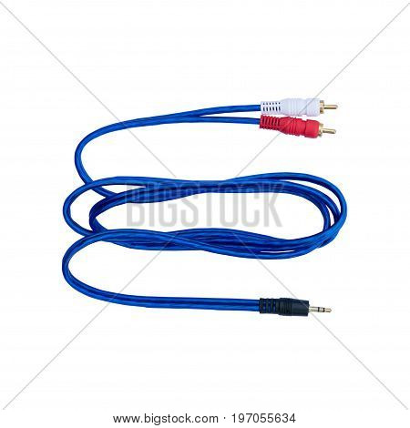 audio cable isolated on a white background.One stereo jack and two cinches.