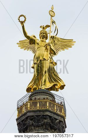 BERLIN GERMANY - JUNE 14 2015: Goldelse (Golden Lizzy). Fragment of Berlin Victory Column close-up.