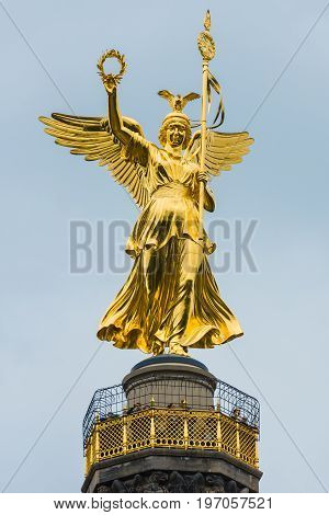 BERLIN GERMANY - JUNE 14 2015: Goldelse (Golden Lizzy). Fragment of Berlin Victory Column close-up.