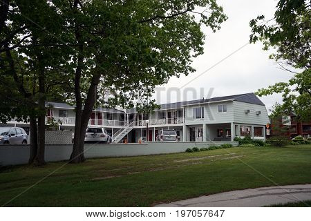 MACKINAW CITY, MICHIGAN / UNITED STATES - JUNE 18, 2017: The Riviera Motel offers lodging, close to the Mackinac Bridge, in Mackinaw City.