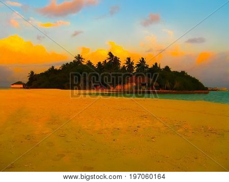 The sunset at Embudu Village Island, Maledives, Indian Ocean