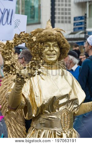 BERLIN GERMANY - JUNE 27 2015: Christopher Street Day (CSD). The annual European LGBT celebration and demonstration held in Berlin for the rights of LGBT people and against discrimination and exclusion.