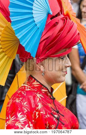 BERLIN GERMANY - JUNE 27 2015: Christopher Street Day (CSD). The annual European LGBT celebration and demonstration held in Berlin for the rights of LGBT people and against discrimination and exclusion.
