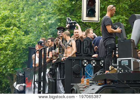 BERLIN GERMANY - JUNE 27 2015: Christopher Street Day (CSD). The annual European LGBT celebration and demonstration held in Berlin for the rights of LGBT people and against discrimination and exclusion.