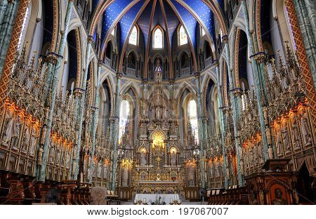 OTTAWA, CANADA - JUL.5, 2011: Notre-Dame Cathedral Basilica inside, Ottawa, Ontario, Canada.