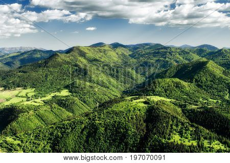Beautiful view from hill Hrdos (Ostre). Great Fatra mountains landscape.