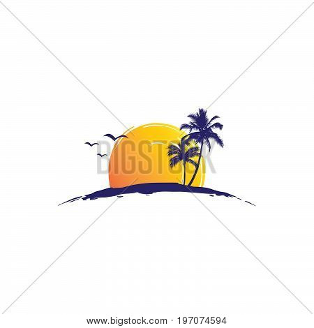 Abstract sunset beach logo design vector illustration.