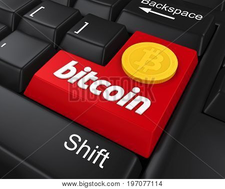 Bitcoin Enter Button Illustration . 3D render